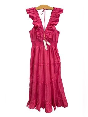 House of Harlow 1960 NWT Fuschia Pink Ruffle Tiered Maxi Dress